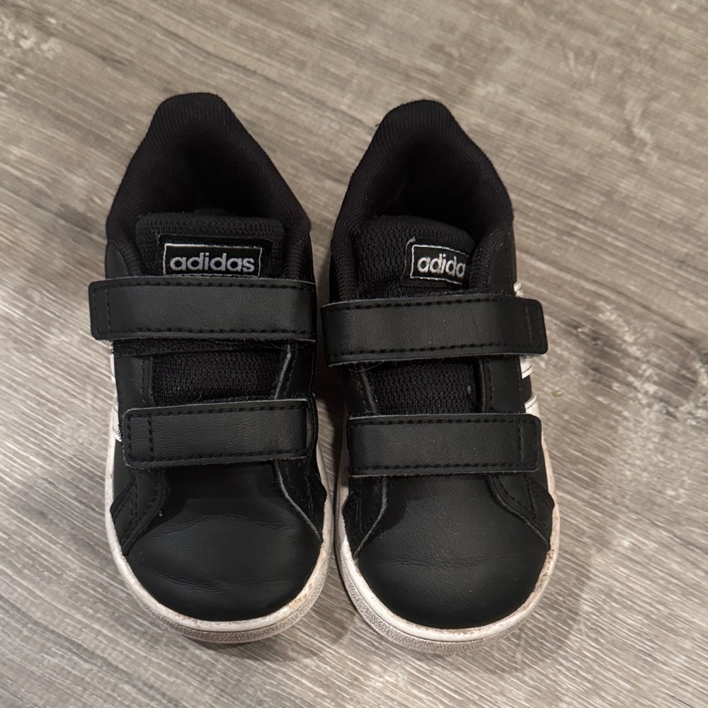 Adidas Kids Black Sneakers with White Accents